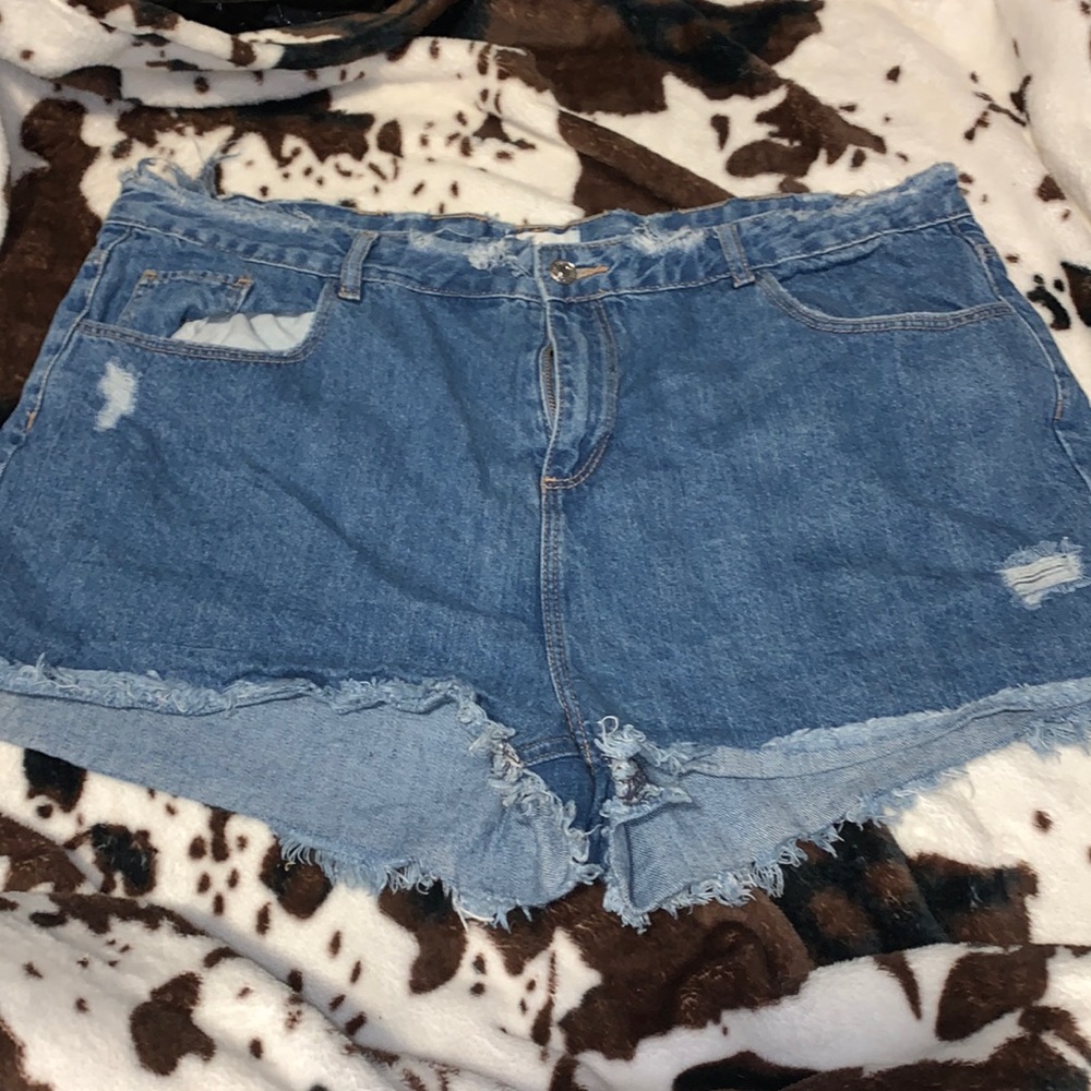 Distressed jean shorts